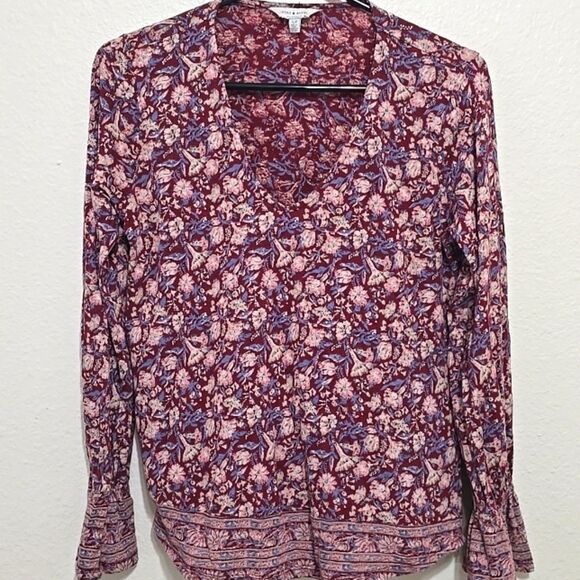 Lucky Brand Long Sleeve V-Neck Floral Top S - Picture 1 of 7